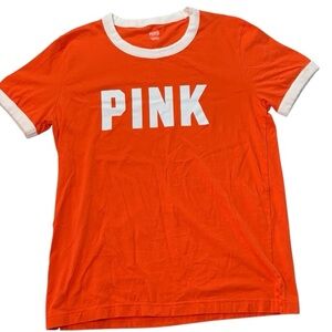 PINK by Victoria's Secret Orange & White Logo Top Sz M 100% Cotton
